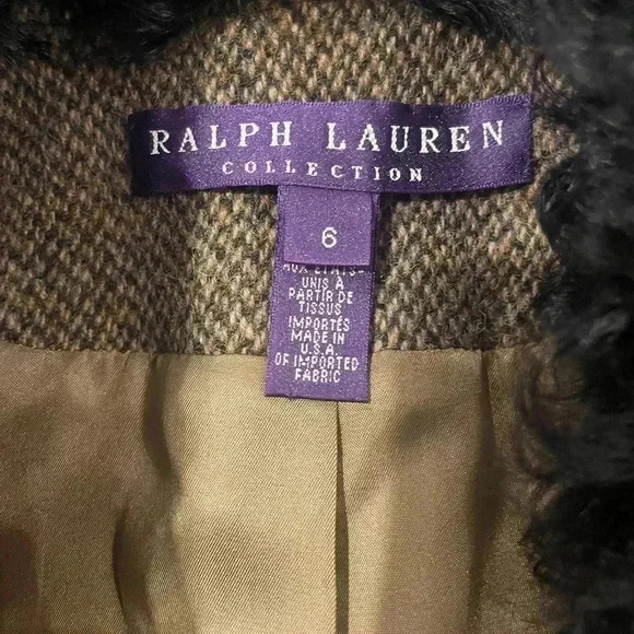 Ralph Lauren Collection Purple Label Wool Coat Shearling Fur Collar Trench Tweed - Picture 11 of 16